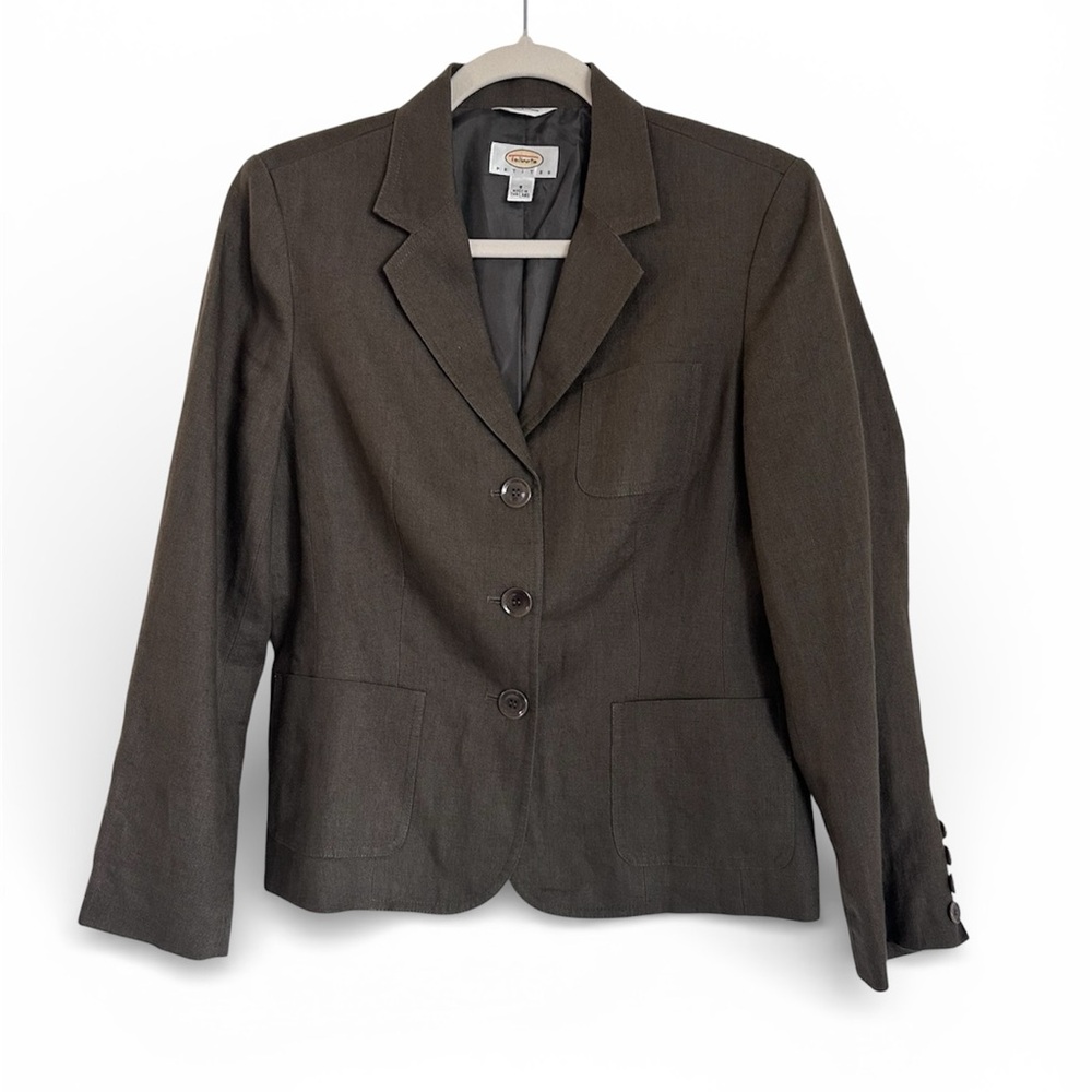 TALBOTS Petites Brown Women's Irish 100% Linen Blazer Jacket size 8 - Picture 2 of 8